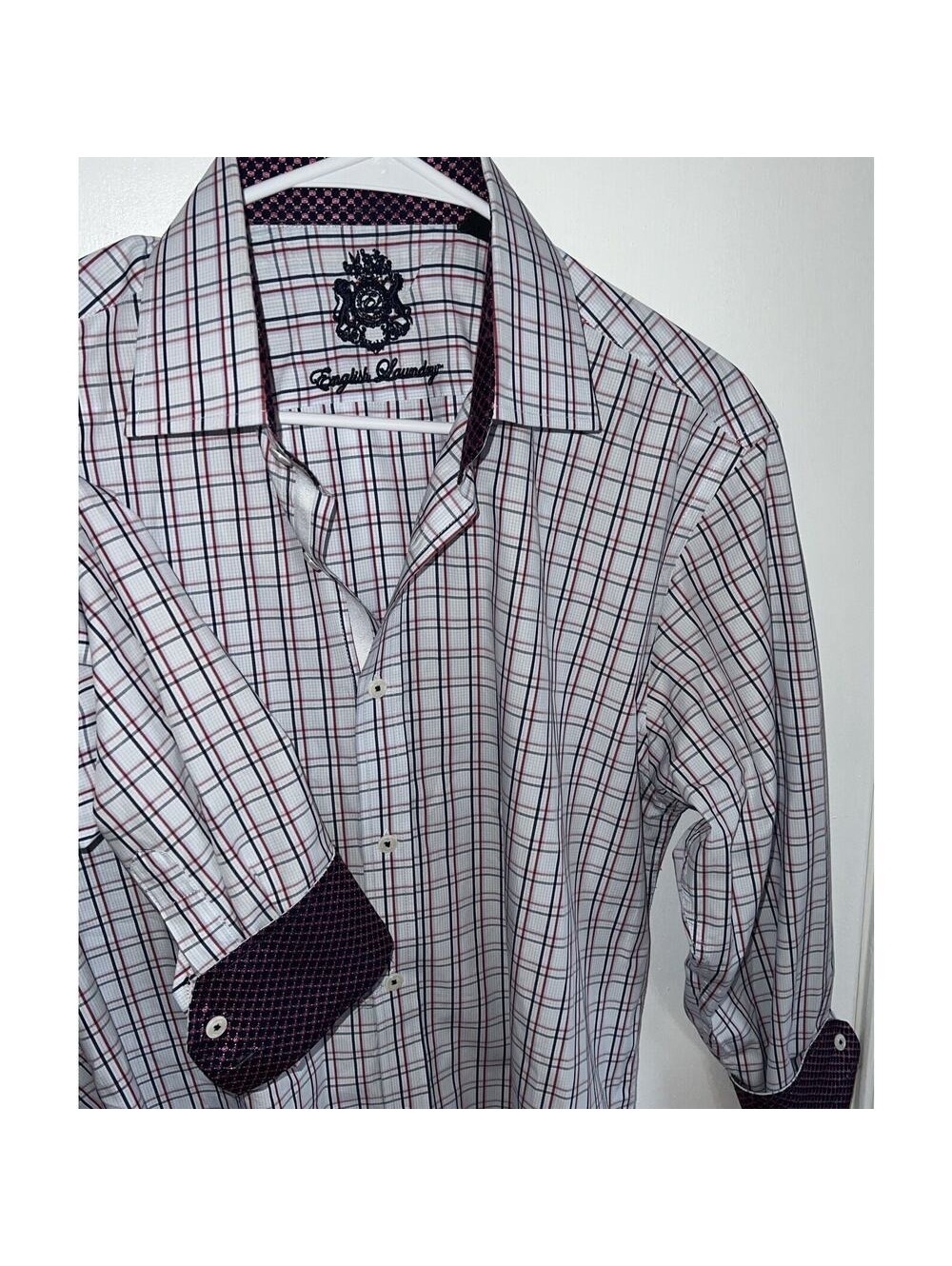 English Laundry Men's 16 32/33 Flip Cuff Shirt Button plaid - Picture 3 of 9